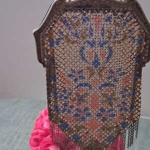 Vintage  Mesh Evening Bag in Pink, Blue & Gold.A Very Rare Bag.